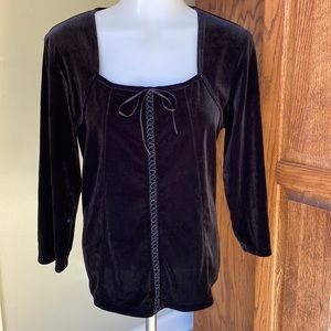 Saint Tropez West Black Crushed Velvet Square neck Top Size Large